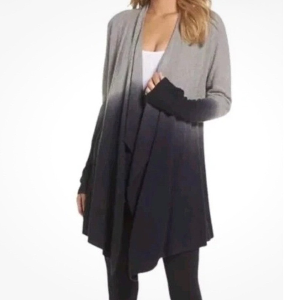 Barefoot Dreams Cardigan L/XL Grey Ombre Bamboo Chic Lite Open Front Lounge Cozy